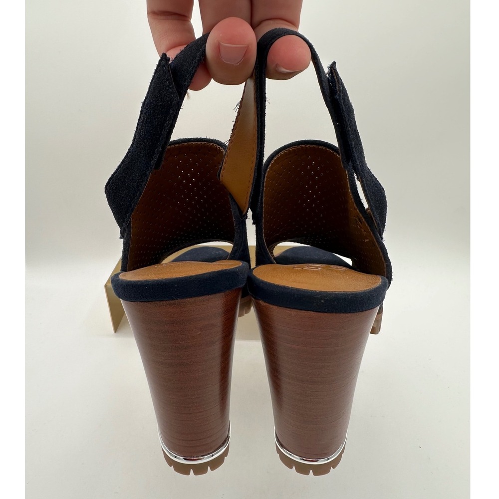 FRANCO SARTO Austin Navy Blue Suede Perforated Lug High Heel Slingback Sandals 7 - Picture 8 of 13